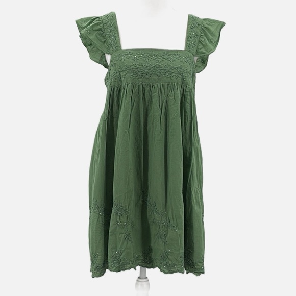 Juliet Dunn London Cotton Embroidered Babydoll Dress in Spring Green - Size 6-8 - Picture 3 of 9
